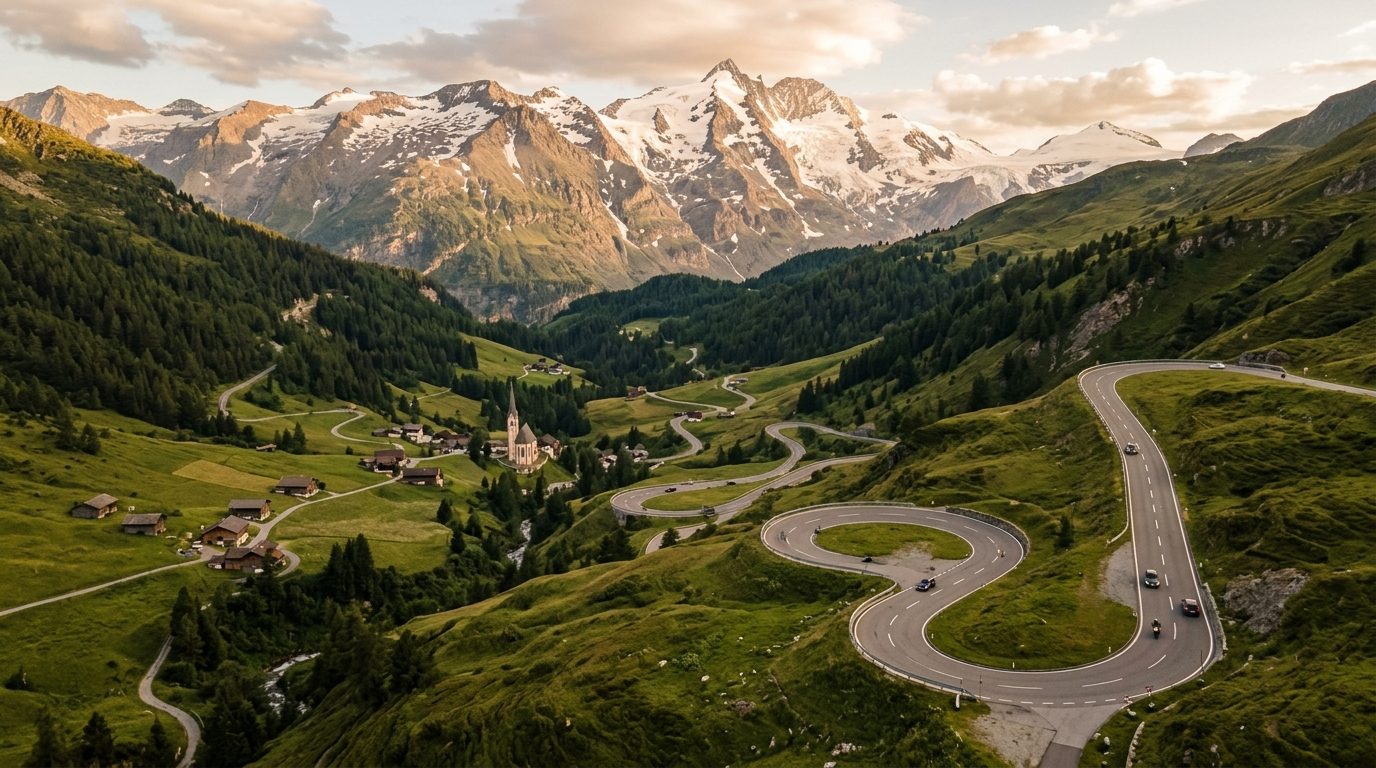 Österreichische Alpenautobahn im Abendlicht