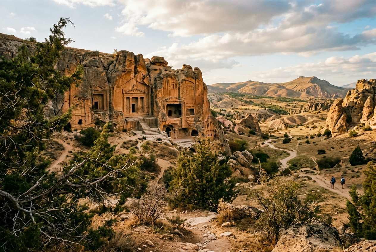 Phrygian Valley rock tombs at golden hour