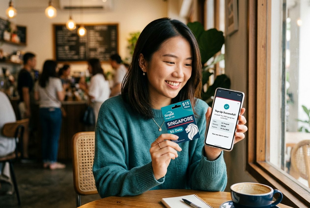 Person topping up Singapore prepaid SIM