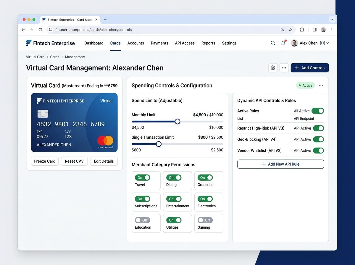 Flexible Card Controls dashboard