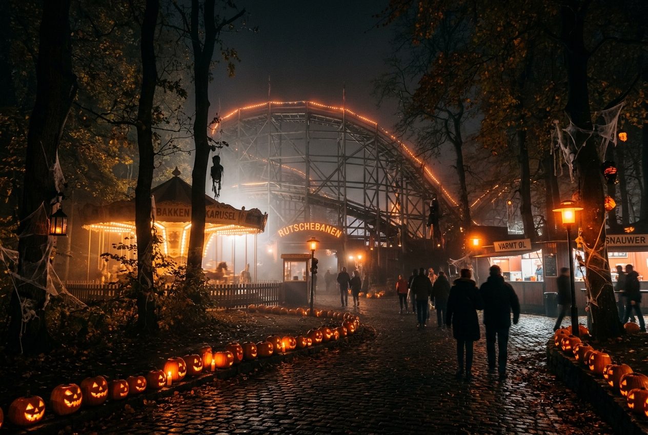 Bakken at night during Halloween season