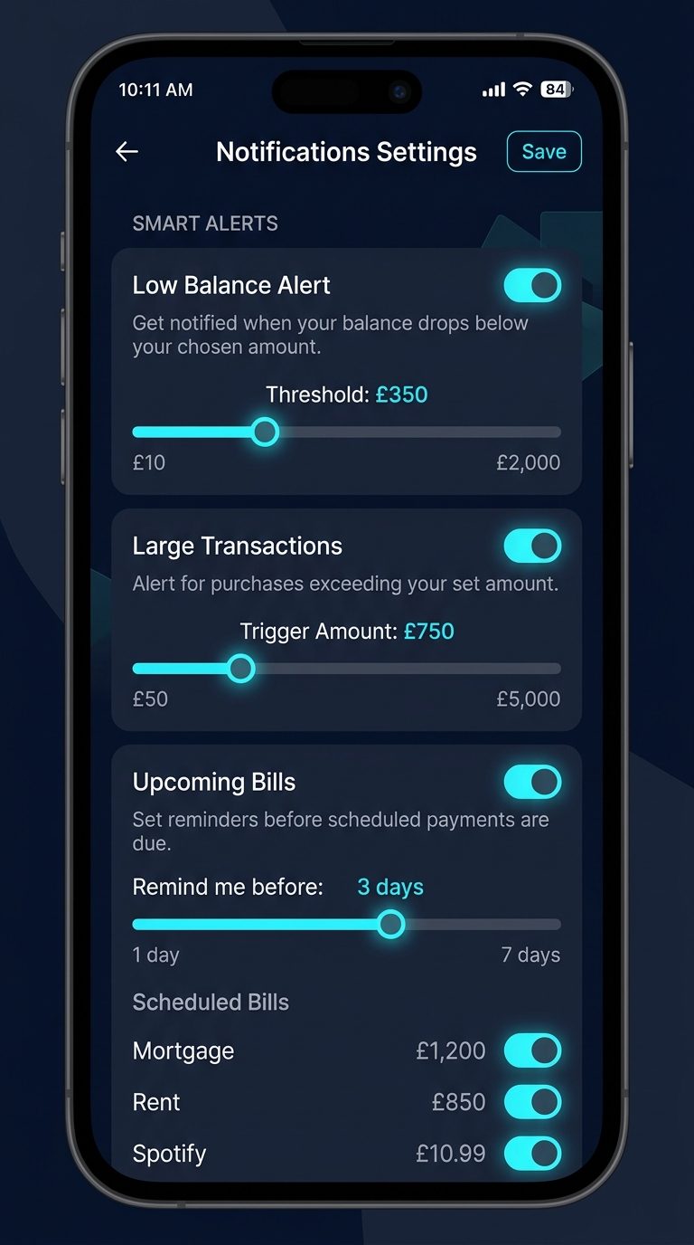 Smart Alerts and Notifications app screen