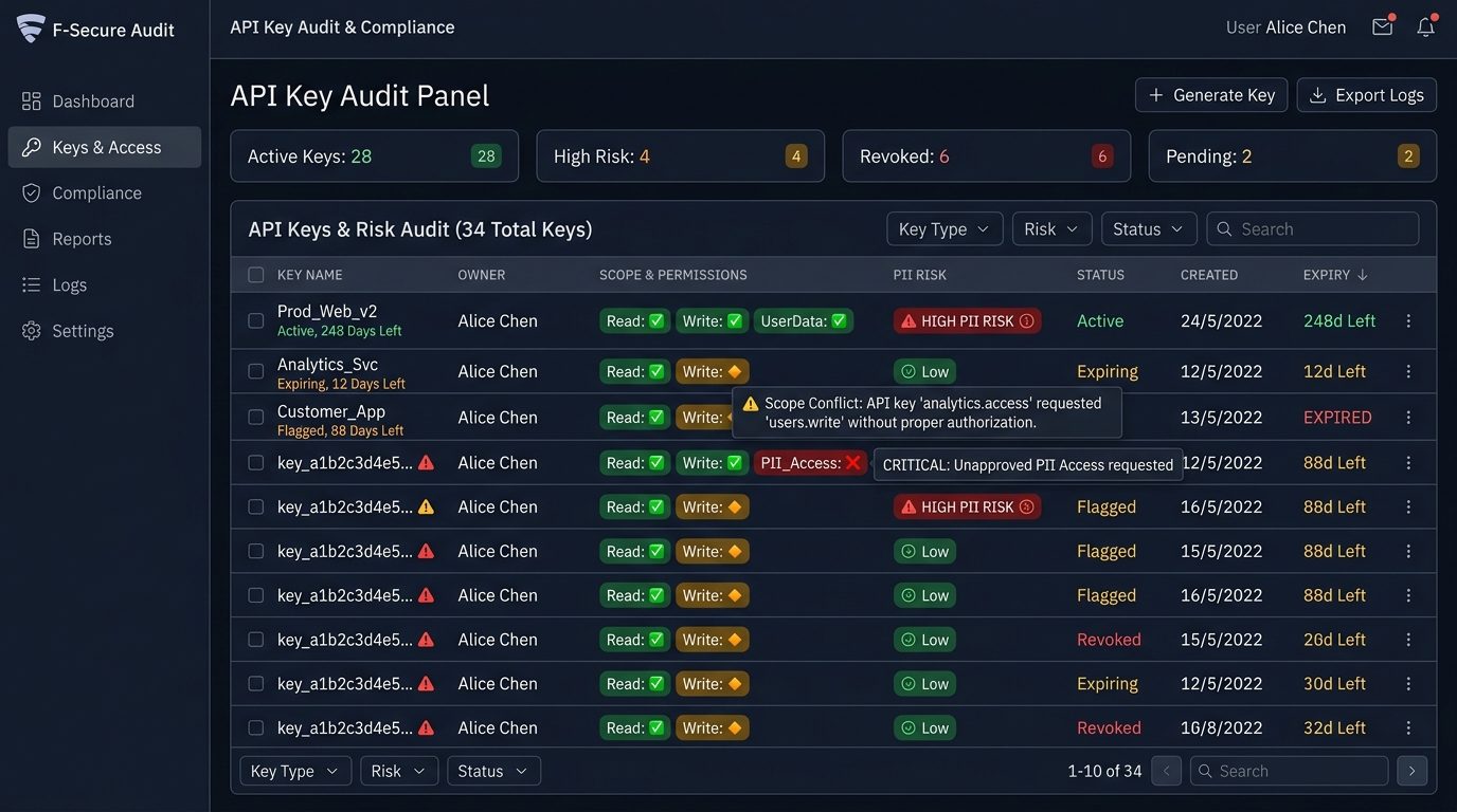 wabbark API Key Auditor Dashboard