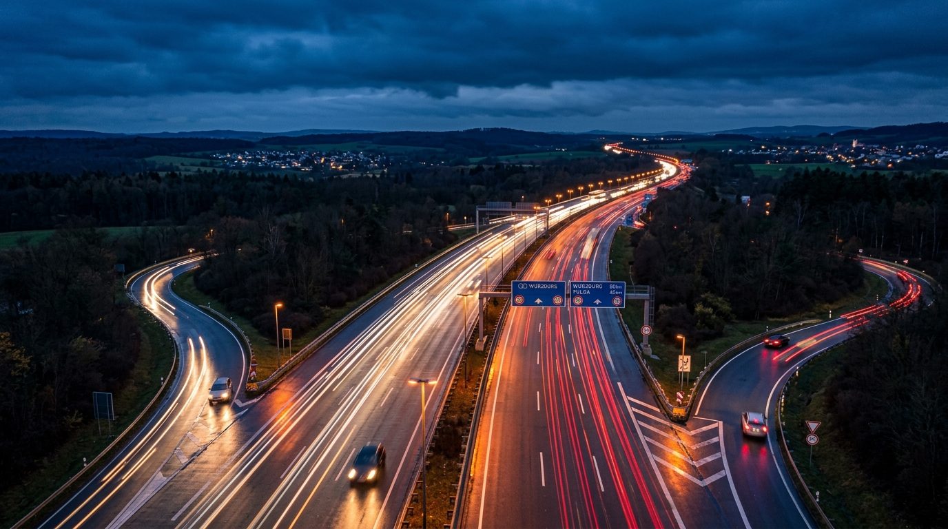 Autobahn in Deutschland bei Dämmerung