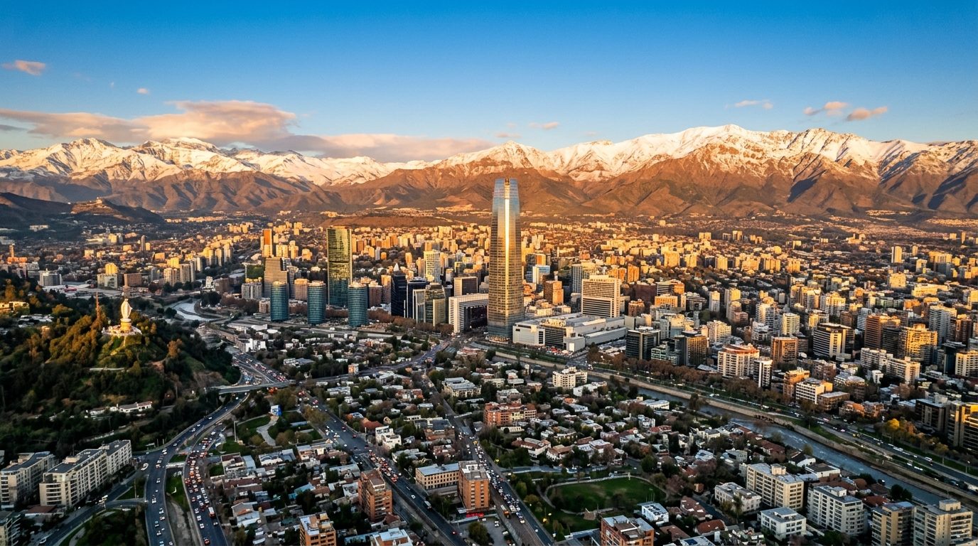 Vista aérea de Santiago de Chile con los Andes al fondo