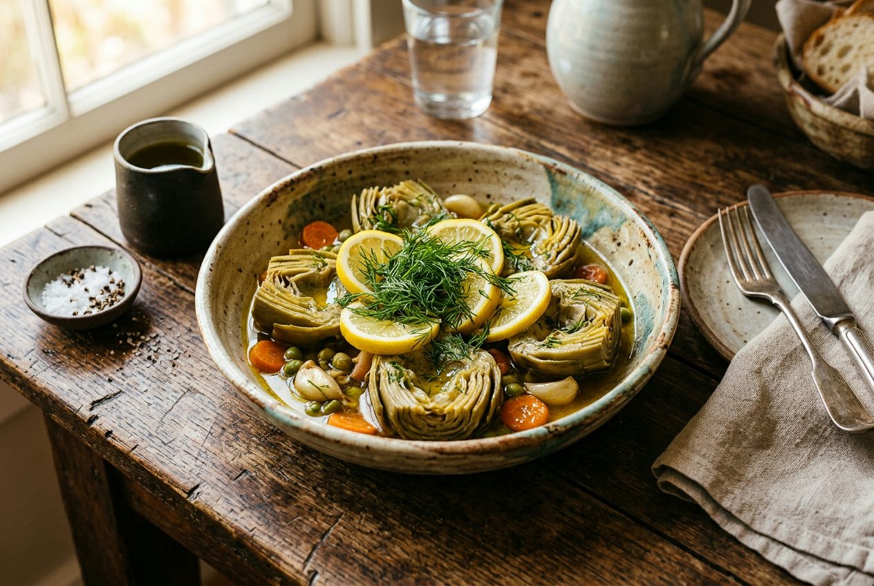 Zeytinyağlı Enginar — Braised Artichokes in Olive Oil